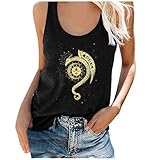 MRULIC Damen Oberteile Tank Top äRmellose Drucken Lose Tunika Bluse Hemd Weste Frauen Sommer Pullover Sommerbluse Sommertop Tops(Schwarz,L)