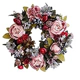 Deko frühling Deko Kranz, 35cm Artificial Peony Hydrangea-Blumen-Tür-Kranz für Frühling und Sommer All Seasons Blumenkranz Runde Reisig Rebe hängend für Urlaub auf dem Bauernhof Office H