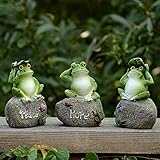 æ— 3 x Frosch-Gartenstatuen, kreative Frosch-Figuren, niedliche Frösche, sitzend auf Stein, Willkommens-Skulpturen für Terrasse, Hof, Gartendek