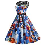 Weihnachtskleid Damen Sleeveless V-Ausschnitt Kleider Damen Elegant Cocktaikleider Vintage Christmas Retro Abendkleid Partykleid Cocktailkleid Festival A-Linie Party