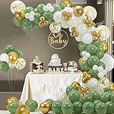 Luftballon Girlande Grün, 152 Stück Luftballons Retro Grün Gold Weiß Konfetti Ballons Arch Kit Latex Helium Ballons Deko für Babyparty, Hochzeit Mädchen Jungen Kinder Geburtstag Party Dek