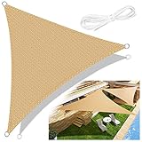 Emooqi Sonnensegel, Sonnensegel Dreieck 3x3x3 Inkl Befestigungsseile, Hdpe Sonnensegel Terrasse Für Uv Schutz, Permeable Canopy für Terrasse, Balkon und Garten -Sandbeig