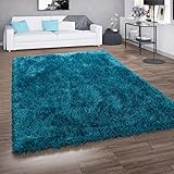 Paco Home Hochflor-Teppich, Shaggy Für Wohnzimmer, Mit Glitzer-Garn, Einfarbig In Türkis, Grösse:80x150