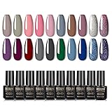 ROSALIND Gel Nagellack Set Nude farben Schellack Gellack UV Base Coat Top Coat mit Matt Top Coat set, Gel Nail Polish für Nagel Design 24 x 7