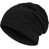 Compagno warm gefütterte Wintermütze Beanie Strickmütze Hat Herren Damen Mütze Haube Einheitsgröße, Farbe:Schw