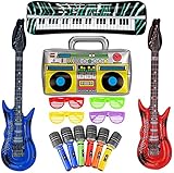 SAVITA 10 Stück Aufblasbare Rock Star Toy Set, Aufblasbare Gitarre Mikrofon Radio Tastatur für Kinder Rock Thema Partyb