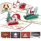 Dadanism 8 Grußkarten mit Umschlägen, 4 Stück 3D Pop up Frohe Weihnachten Karte und 4 Stück Gedruckte Karten für Kinder Jugendliche Erwachsene, Lustige Weihnachtspostkarten, Farbig