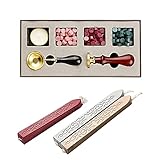 Kaimeilai Wax Wachs Siegel Stempel Kit, Vintage Adhesive Waxing Satz mit Stick Löffel Kerzen Geschenk Box, Wachssiegel Kit für Siegelstempel, Umschlag, DIY Hochzeitseinladung, Dankeschön B