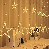 Dantazz LED Lichterketten Vorhang 3,5M Warmweiße Lichtervorhang 8 Modi Stern-Mond Lichterketten Wasserdicht LED Weihnachtslicht Lichterkette für Balkon Fenster Hochzeit Party Deko (Weiß, 3,5M)