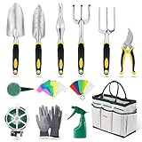 YISSVIC Gartenwerkzeug Set 12-teiliges Gartengeräte Set Gartenschere Gartenhandschuhe Gartentasche und Garten-Sprüher aus Edelstahl Gelb