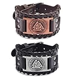 Juland 2 Stück Herren Retro Breites Metall Herren PU Leder Armband Punk Style Armbänder Breiter Gürtel Manschette Armreif Rock Wrap für Männer Junge Einstellbar –Viking T