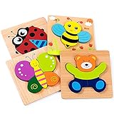 KOLADEK HolzPuzzles – Steckpuzzle 4-Teilig in Bunt, Holzspielzeug ab 1 2 3 4 Jahr Mädchen Junge (4PCS)