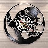 LED-Vinyl-Wanduhr, Motiv: schwarze Katze, Fischfänger, Wanduhr, Hello Kitty, Angeln im Aquarium, Vinyl-Schallplatte, Wanduhr, Aquarium, Kätzchen, Miau, dekorative U