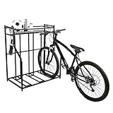 Estink Fahrradständer aus Eisen, schwarz, für 3 Fahrräder, Parkständer mit Ablagefach für Keller, Vorgarten, Hinterhöfe, Schaufenster, 80 x 55 x 100