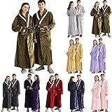 KAIXLIONLY Bademantel für Herren Damen Langarm Morgenmantel Unisex Bademantel Tasche Atmungsaktiv Flanell Lange Spleißen Weiche Nachtwäsche SPA Robe S