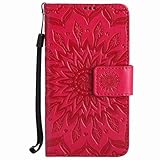 Yiizy Handyhülle für Nokia Lumia 630 Hülle, Sonnenschein Blütenblätter Entwurf PU Ledertasche Beutel Tasche Leder Haut Schale Skin Schutzhülle Cover Stehen Kartenhalter Stil Schutz (Rote)