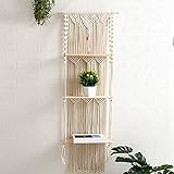 Jevina Boho Makramee Wandbehang Regal 3 Tier Handgefertigte Gewebte Quaste Holz Organizer Regale Wand Schwimmende KleiderbüGel für Wohnk