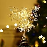 Lewondr Weihnachtsbaumspitze Engel Stern, Led Stern Beleuchtete Weihnachtsdeko Weihnachtsbaum Topper Tannenbaumspitze, LED Weihnachtslicht Batteriebetrieb Beleuchtung Stern für Neujahr Party, G