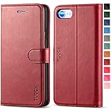 TUCCH iPhone SE 2020 Hülle, iPhone 8 Case, Stoßfeste Handyhülle, [Verdicktes TPU] [Kartenfach] [Standfunktion] [Premium Leder], Schutzhülle für iPhone SE2/8/7 (4,7 Zoll) Rot, Tu177