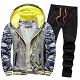 ZYYM Winter Gefütterte Plüsch Sportanzug Herren Gefütterte Jogginganzug Kapuzenjacke mit Reißverschluss Oberteile + Hose Fleece-Innenseite Sweatjacke Jogginghose Kapuzenpullover Training