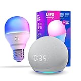 Echo Dot (4. Generation), Weiß + LIFX Mehrfarbig Smarte Lampe (E27), Funktionert mit Alex