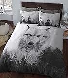 Sleepdown Bettbezug-Set mit Kissenbezug, Motiv: Wolf, Mehrfarbig, für Einzelbett, 135 x 200