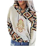 Damen Casual Geometrischer Pferdedruck Azteken Hoodie Langarm Kordelzug Pullover Tops Winterjacke Basic Warmer Kapuzenjacke Rollkragen Langarmshirt Ethnischer Stil Mit Kapuze Sw