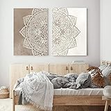 WKHRD Original Beige Taupe Mandala Boho Neutrale Farbe Bild Wandkunst Leinwand Malerei Poster Druck Wandbild für Wohnzimmer Dekor | 50x70cmx2 (kein Rahmen)