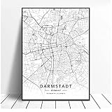 SYBS Leinwandbild Darmstadt Deutschland leinwand Karte poster-18x28 inch（45x70cm）Ohne R