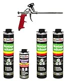 Isolbau Bauschaum-Set - Inkl. 3x 1K Montageschaum (je 750 ml), 1x Schaum-Pistole & 1x PU-Schaum-Reiniger (500 ml)