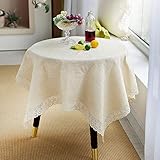 ARTABLE klassisches Polyester-Leinen im klassischen Stil und hochwertige rechteckige weiße Spitzen Tischdecke, geeignet für Hochzeiten und Abendessen (Cream, 85 x 85 cm)