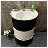 YRRA Waschtisch Stehend mit Unterschrank Industrial Style, Badmöbel Set mit Waschbecken, Wrought Iron Washbasin with Combination Tap and Drain 22,8 x 19,2 x 35,4 Zoll,Schwarz,Without M