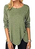 Damen Fall Hemd Lange Ärmel Unregelmässig Button Runter! Gelegentlich Shirt Tunische Tops Grün M