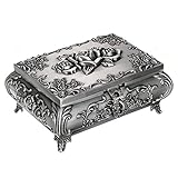 Sumnacon Schmuckkästchen aus Metall, Antik-Optik, rechteckig, Aufbewahrungsbox für Ringe, Halsketten, Ohrringe, Schmuck, Andenken, Display