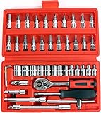 Steckschlüsselsatz 46tlg mit Steckschlüssel Umschaltknarre, Ratschenkasten knarrenkasten， Steckschlüsseleinsatz 1/4' Knarre Adapter, Werkzeugen Set für Zuhause,Auto,M