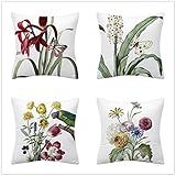 4er Set Dekorativ Kissenbezug 30x30cm，Bunte Blumen Vögel Polyester Leinen Kissenbezüge Dekokissen Kissenhülle Set Kissen Fall für Sofa Auto Schlafzimmer Zuhause Dekor B1034