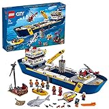 LEGO 60266 City Meeresforschungsschiff, schwimmendes Spielzeugboot, Tiefsee-Unterwasserset, Tauchabenteuer fü