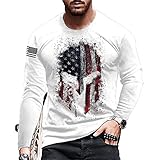 Shirt Herren Slim Fit Schick Drucken T-Shirt Herren Rundhals Komfortabel Dünn Und Leicht Langarm Shirt Herren Frühling Herbst Base Lassig Shirt Herren H-White1 M