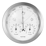MAVORI® Wetterstation analog für innen und außen mit Edelstahl Rahmen im modernen Design - bestehend aus Barometer, Hygrometer und T