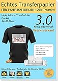 TransOurDream Echte Inkjet/Laser Transferfolie,Bügelfolie für Dunkle Textilien,DIN A4X10 Blatt,T-Shirt Papier für Laserdrucker/Tintenstrahldrucker für dunkle T-Shirts(D-3-3.0-10)
