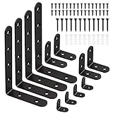 Qhui 12 Stück Winkelverbinder 90 Grad Winkel Klammer Edelstahl L Form Ecke Klammer Möbel Winkel für Bücherregal Wand Anbau Winkel Verbunden Stuhl Tabelle - Schw