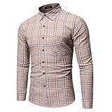 Yiartion Herren Kariert Patchwork Hemden Revers Business Hemd Freizeit Langarmhemd Slim Fit Geschäft Hemden Button Down Kleid Arbeitsshirts Businesshemd Strandhemd Langärmeliges für M