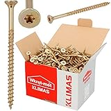 KLIMAS Holzschrauben Torx Spanplattenschrauben 5,0 x 10 mm 200 Stück | Senkkopfschrauben Terrasenschrauben Universalschrauben Dachkonstruktion Schrauben Set TX Gelb