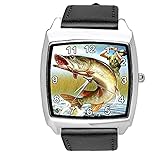 TAPORT® Quarz-Armbanduhr aus schwarzem Leder, für Angel-Fans, E3