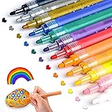 Acrylstifte für Steine Bemalen Set ANYUKE 12 Acrylfarben Stifte zum Steine Bemalen Holz Tassen Keramik Glas Kunststoff Schwarze Papier, Stift Steine Basteln Kinder Erwachsene Malset Vatertag Geschenk