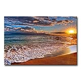 Wandbild, Sonnenaufgang am Strand, weiße Wellen, Leinwanddruck, Meereslandschaftsbild, Ölbild für Zuhause, moderne Dekoration, Dekodruck