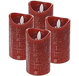 ToCi LED Kerzen Set Rot mit 4 flammenlosen Echtwachs-Kerzen mit beweglicher Flamme und Timer (4 Kerzen - Ø 7,5 x 10 cm)