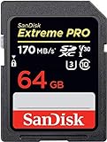 SanDisk Extreme Pro SDXC UHS-I Speicherkarte 64 GB (V30, U3, 4K-UHD-Videos, 170 MB/s Lesegeschwindigkeit, hitze und- kältebeständig)