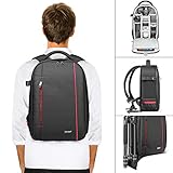 Neewer 16.5 Zoll Kameratasche Rucksack Wasserdicht und Stossfest mit Stativhalter und Außentasche für DSLR, Spiegellose Kamera, Blitz Oder Anderes Zubehör (Grauer Innenraum)
