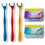 TEEsmile Evolutionary Clean Zahnseidenhalter，Aufsteckköpfe - Halter - Set (3 langer Halter, +50 gespannte Doppelseide-Aufsteckköpfe + 50 Extra-Reiẞfest-Aufsteckköpfe)